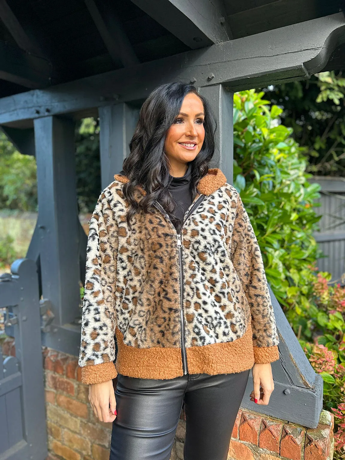 Tan Boucle Trim Leopard Jacket Hannah