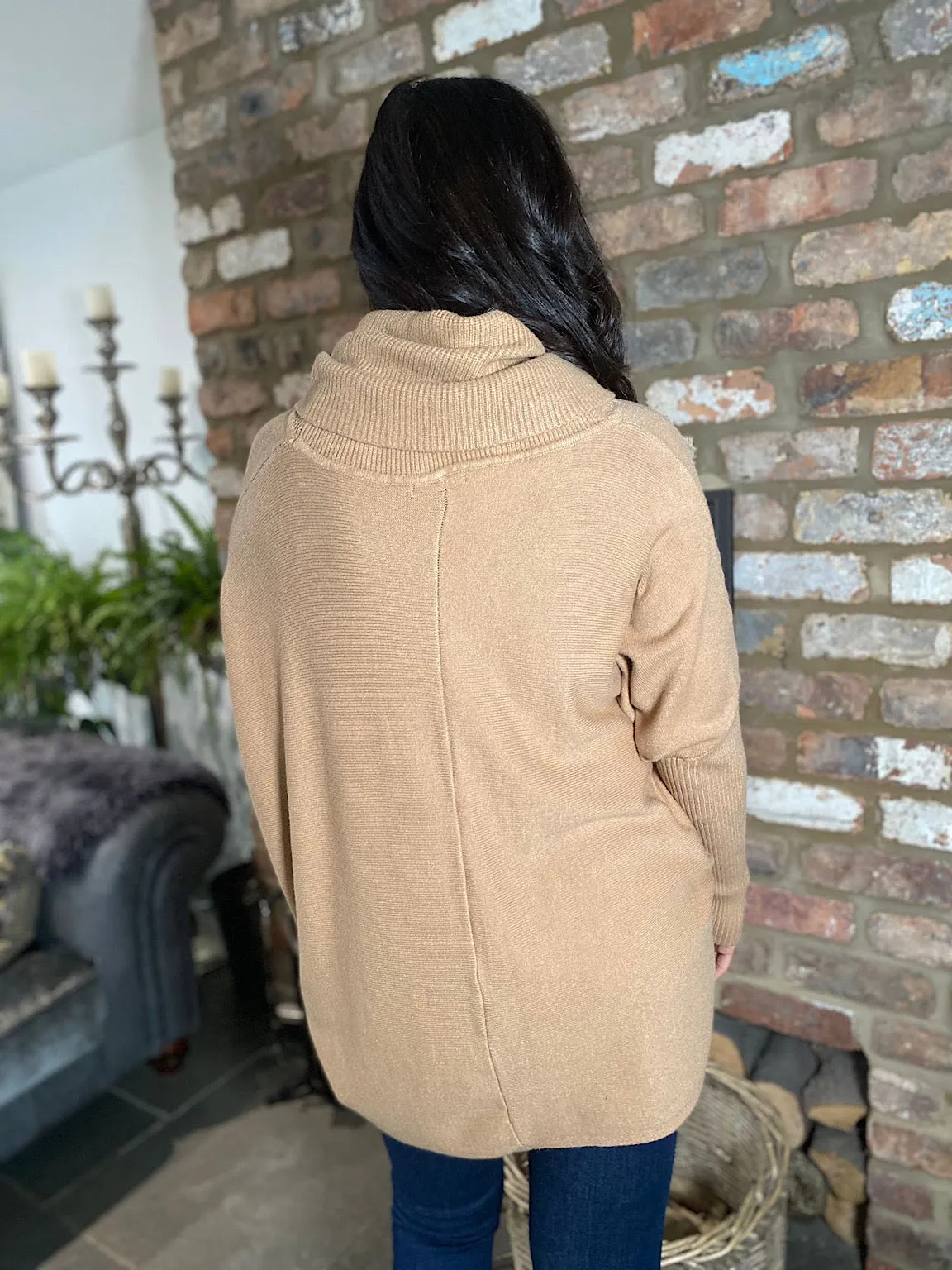 Tan Cowl Neck Batwing Knit Heidi