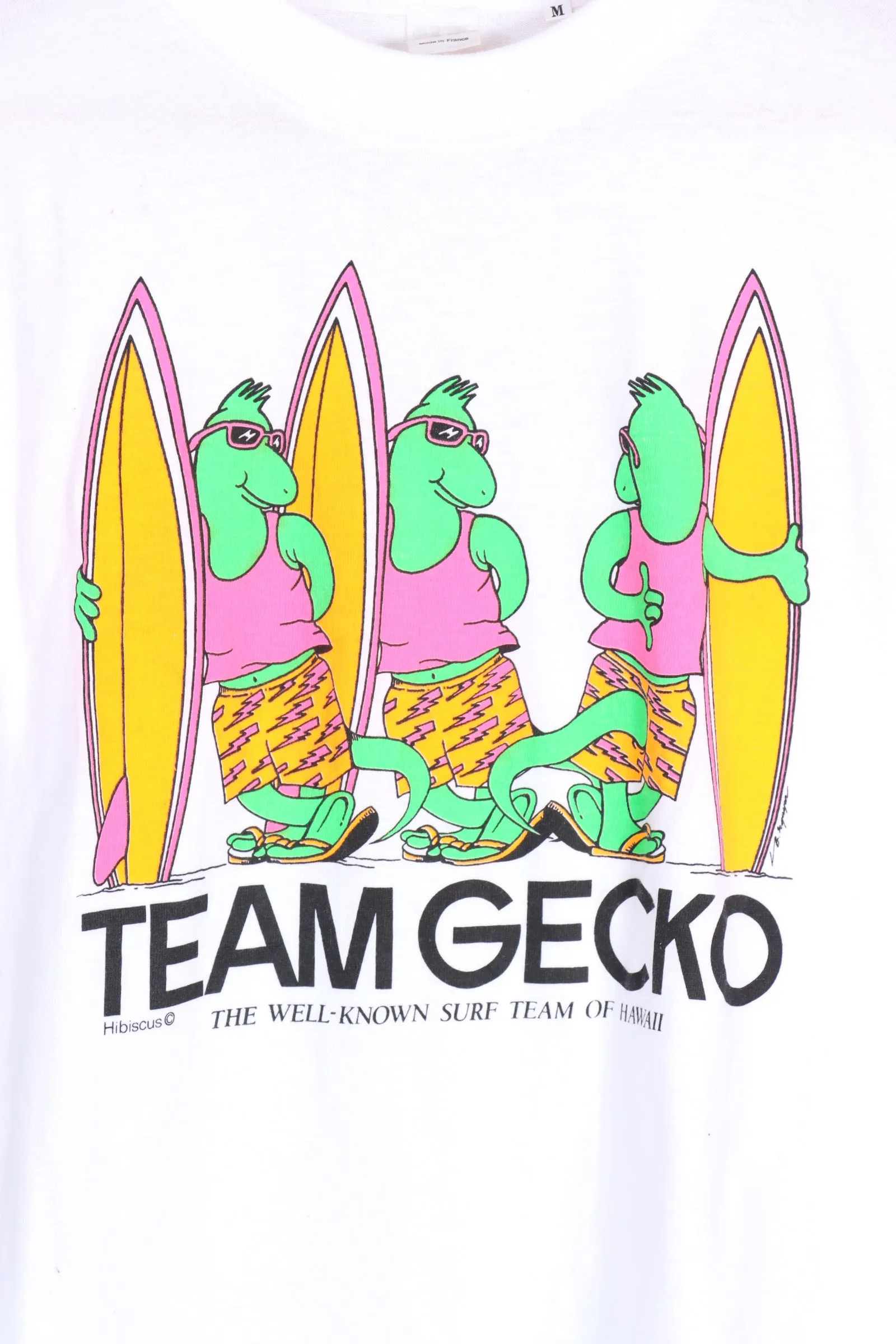 Team Gecko 'The Well-Known Surf Team of Hawaii' Fluro Single Stitch Surfing Tee (S)