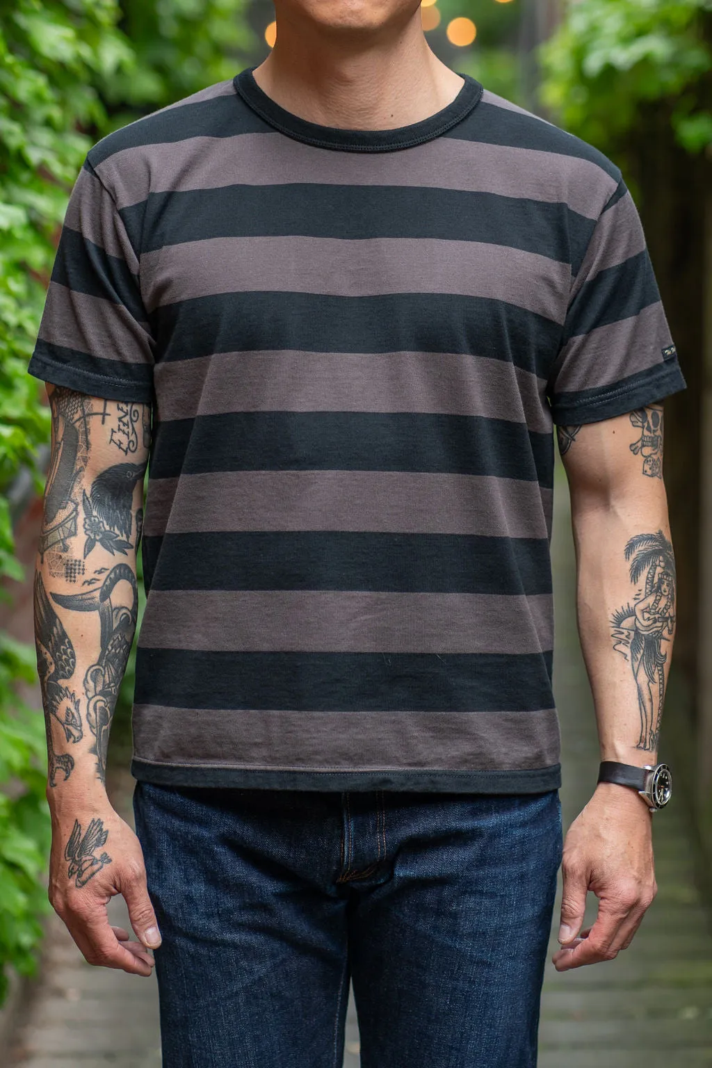 The Flat Head FN-THB-002 Border T-Shirt - Black/Charcoal