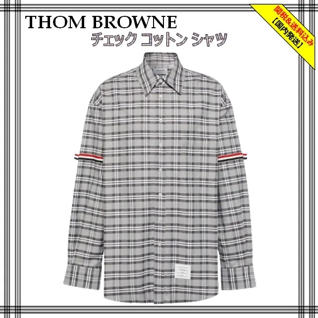 THOM BROWNE  |Other Plaid Patterns Street Style Long Sleeves Cotton