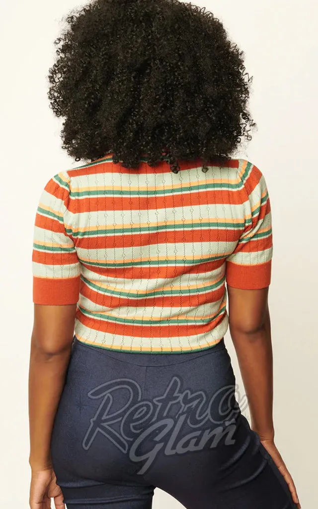 Unique Vintage Prim & Pretty Sweater in Orange & Mint Stripes - 1XL left only