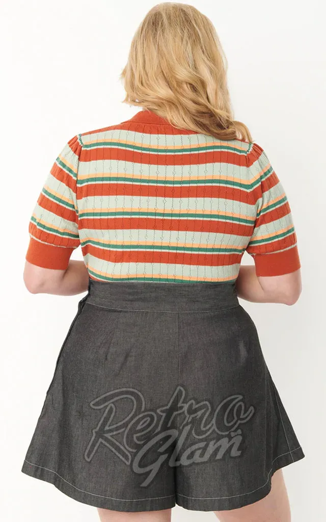 Unique Vintage Prim & Pretty Sweater in Orange & Mint Stripes - 1XL left only