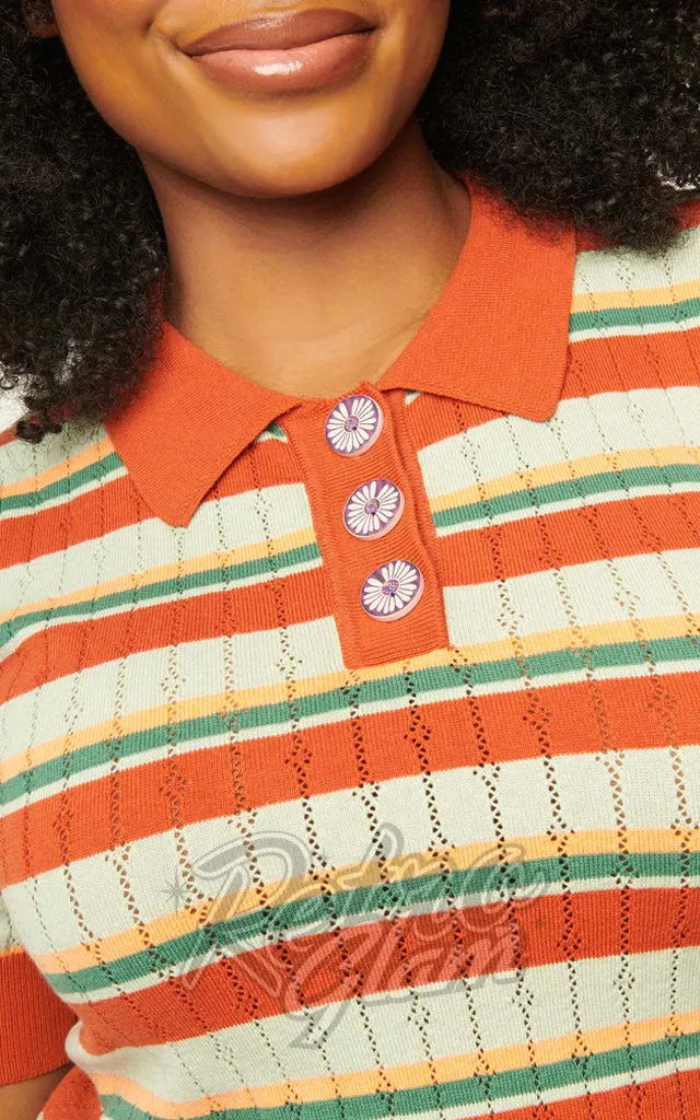 Unique Vintage Prim & Pretty Sweater in Orange & Mint Stripes - 1XL left only