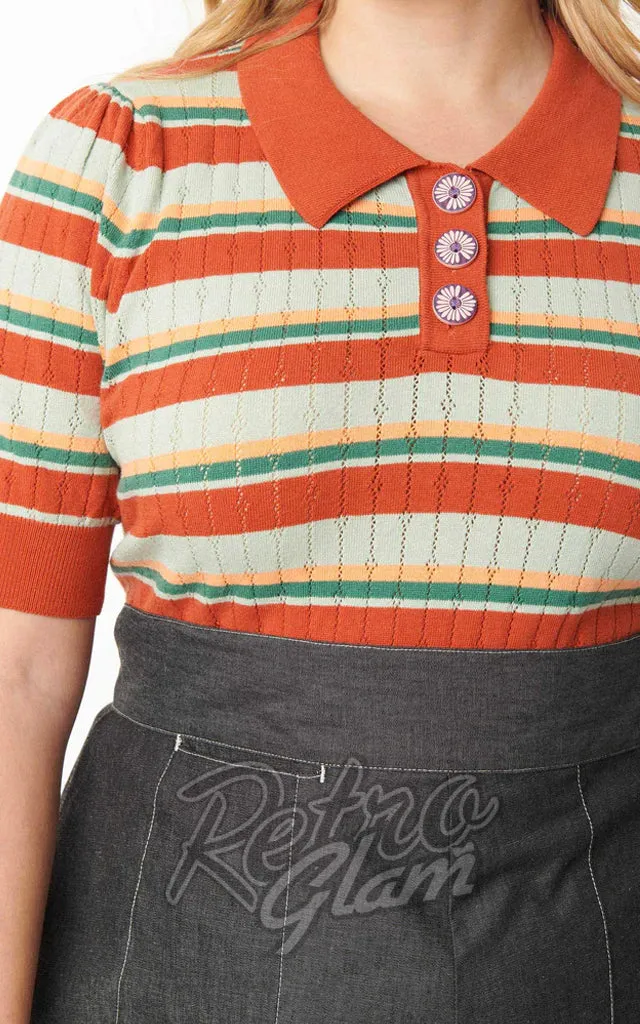 Unique Vintage Prim & Pretty Sweater in Orange & Mint Stripes - 1XL left only