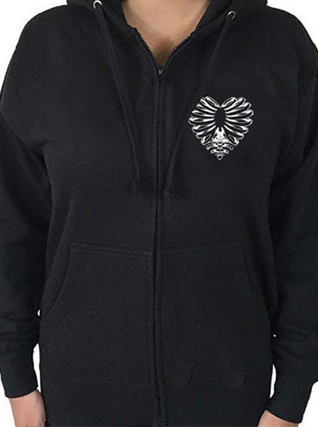 Unisex Skeleton Heart Zip-Up Hoodie