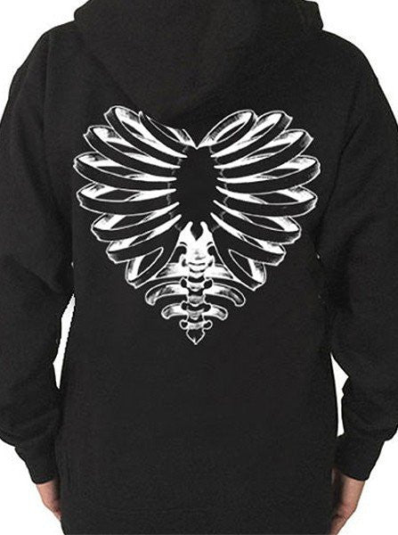 Unisex Skeleton Heart Zip-Up Hoodie