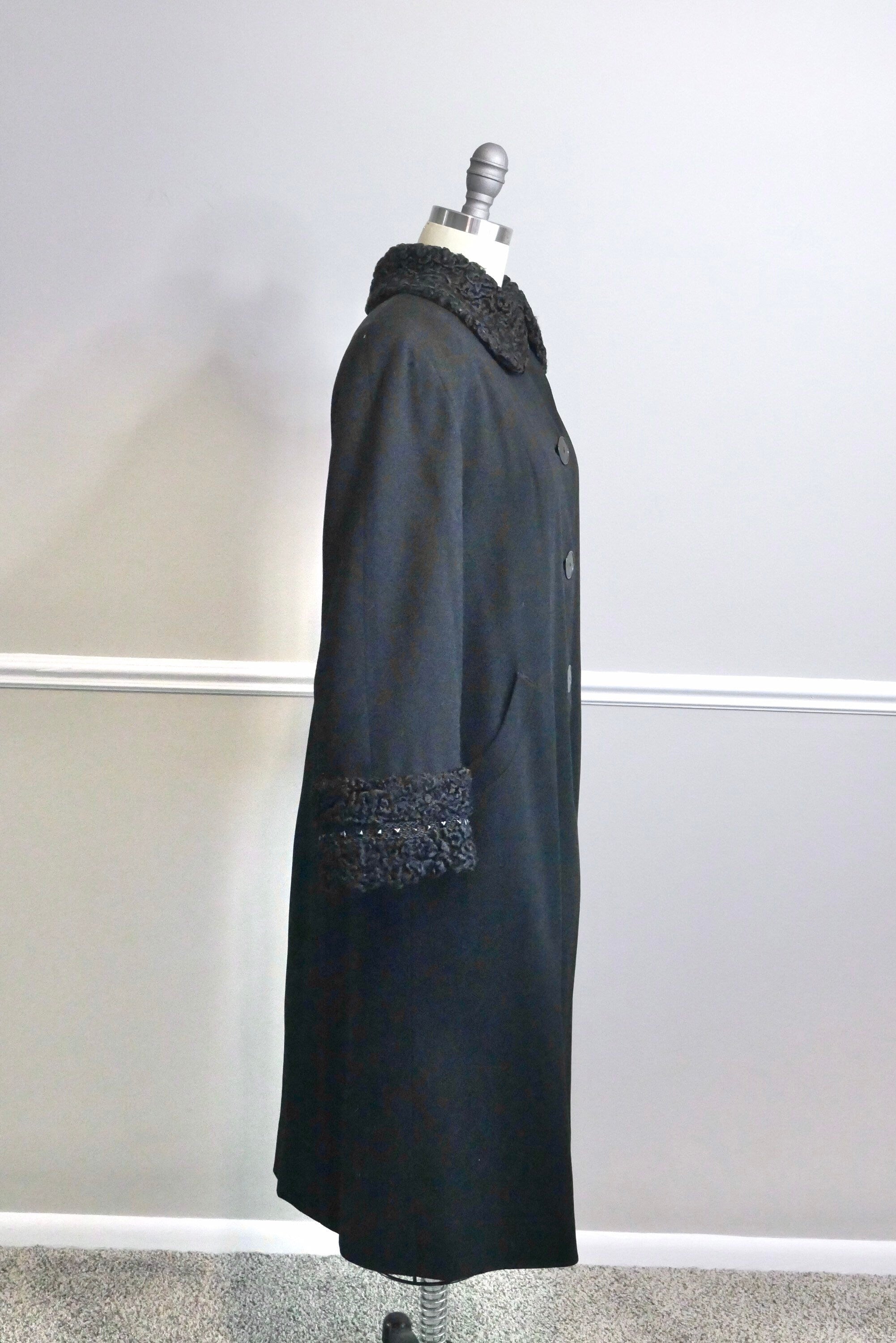 Vintage 1940s Studded Coat / 40s retro wool gaberdine old Hollywood full length coat size S