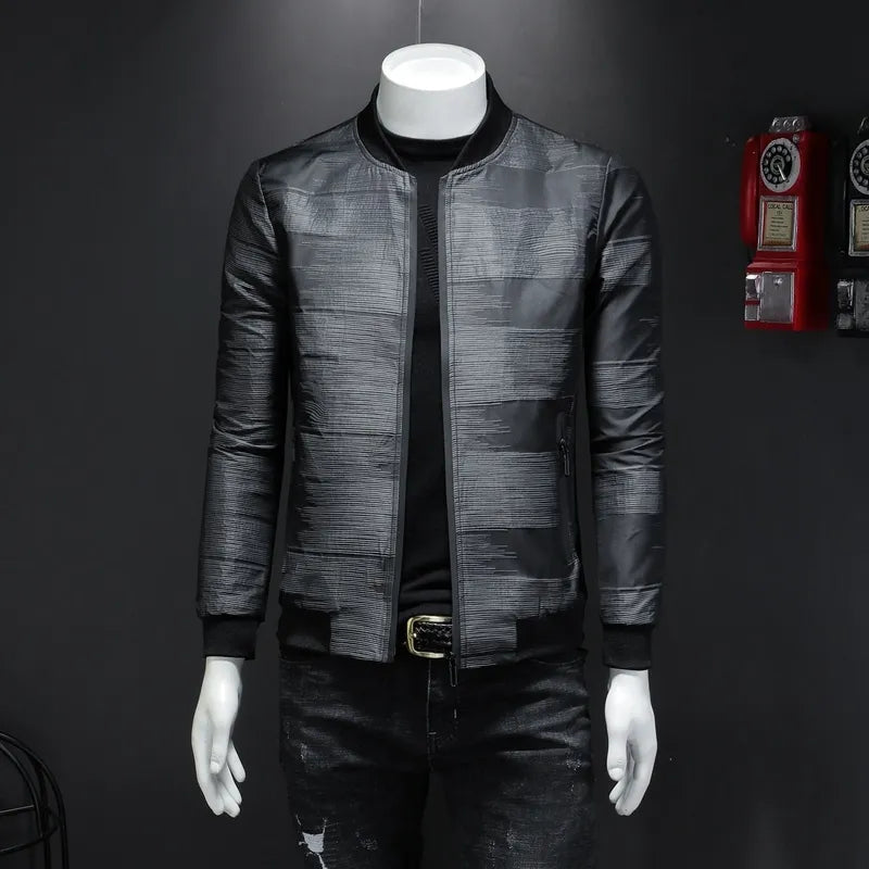 Vintage Lattice Pattern Stand Collar Rib Sleeve Bomber Jacket for Men