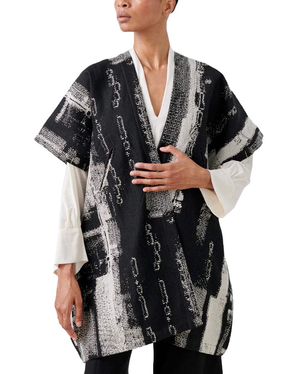 White and Black Blur Jacquard Gaban Coat