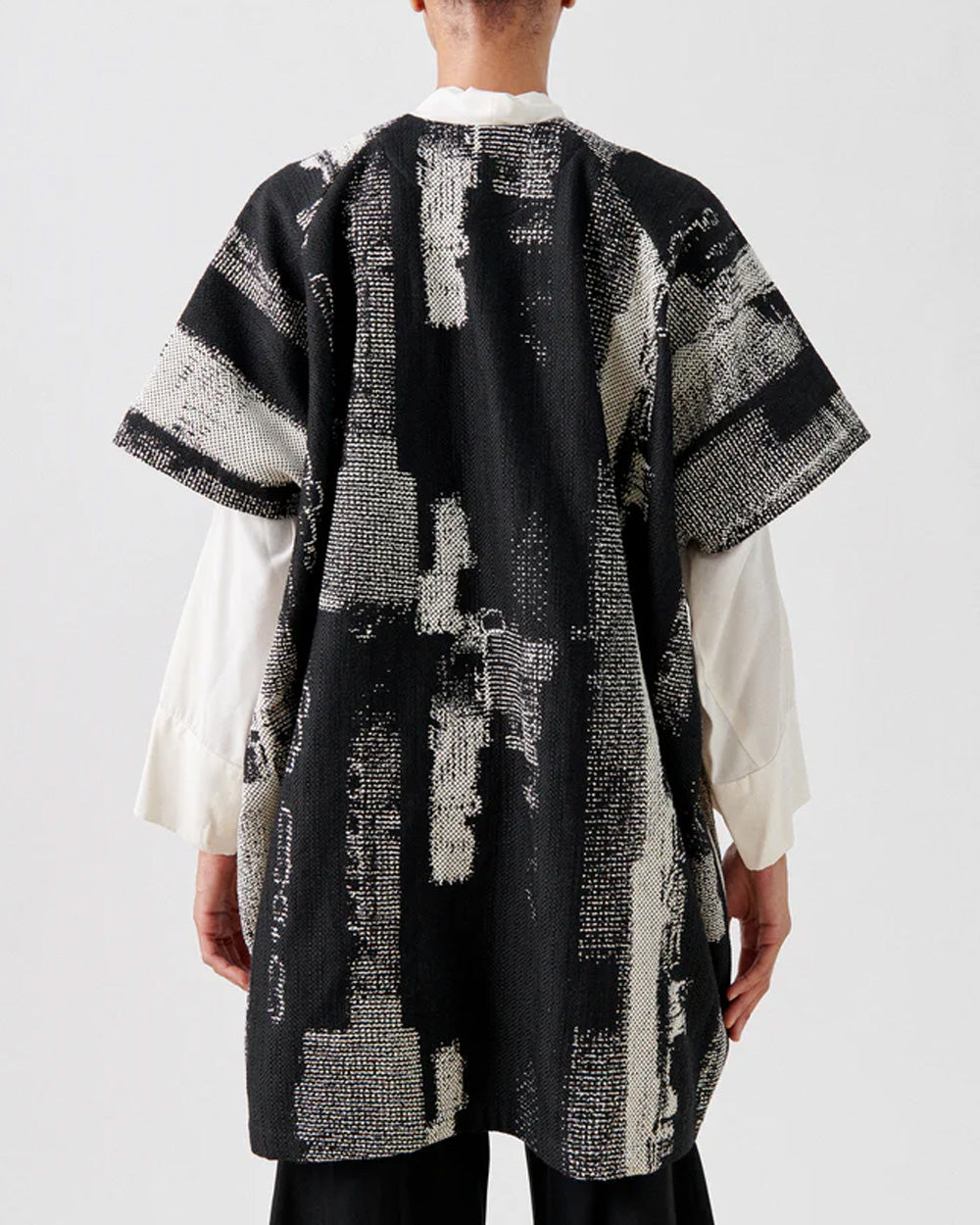 White and Black Blur Jacquard Gaban Coat