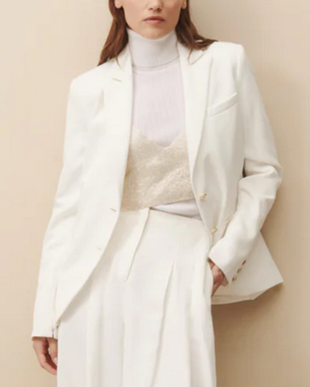 White Zip Cuff Boyfriend Blazer