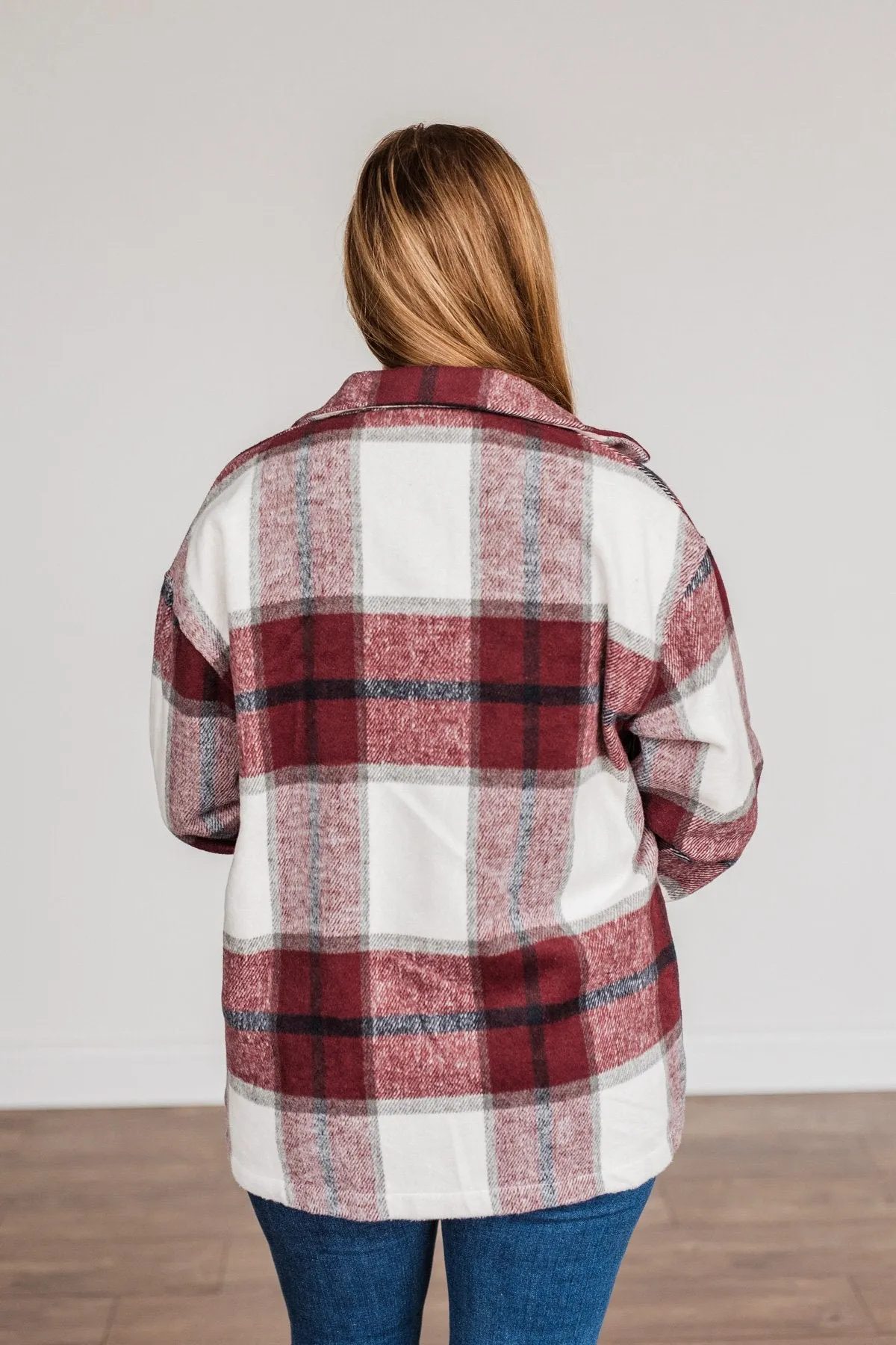 Winter Blessing Plaid Jacket- Burgundy & Ivory