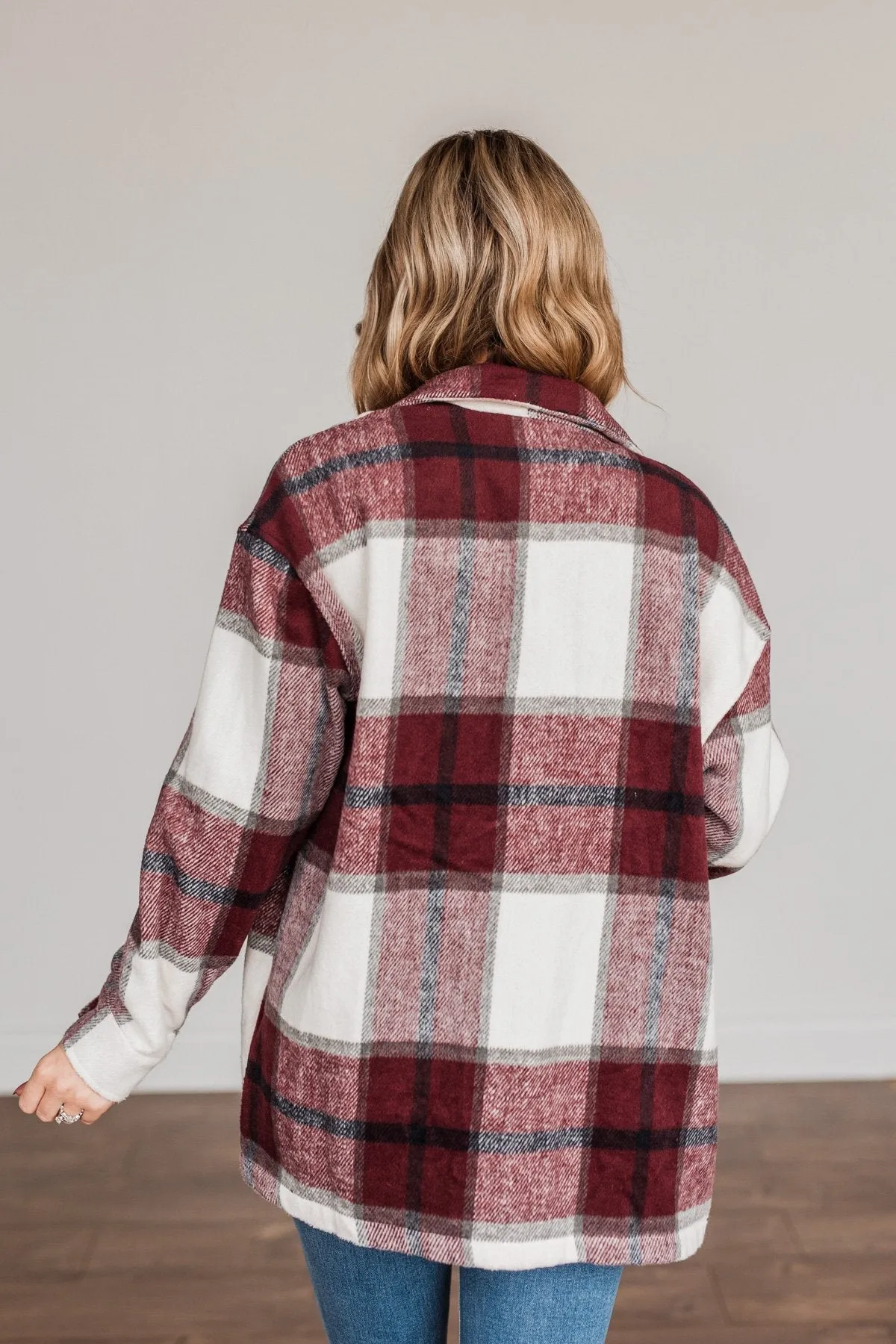 Winter Blessing Plaid Jacket- Burgundy & Ivory