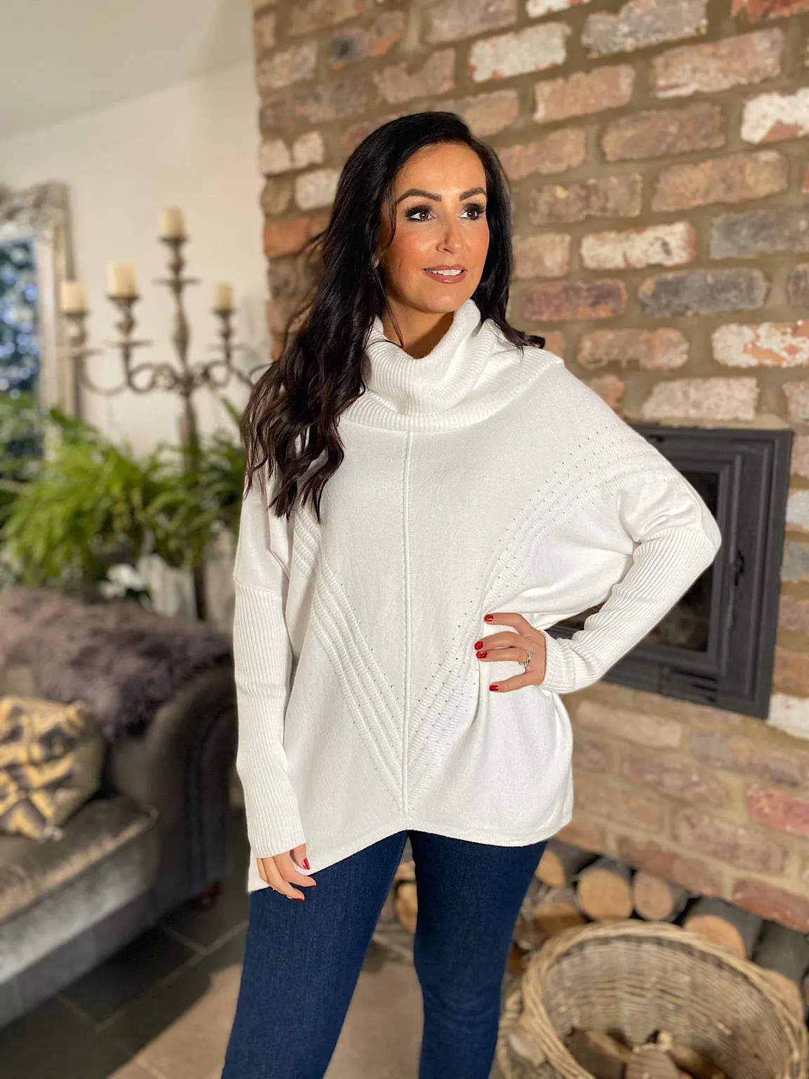 Winter White Cowl Neck Batwing Knit Heidi