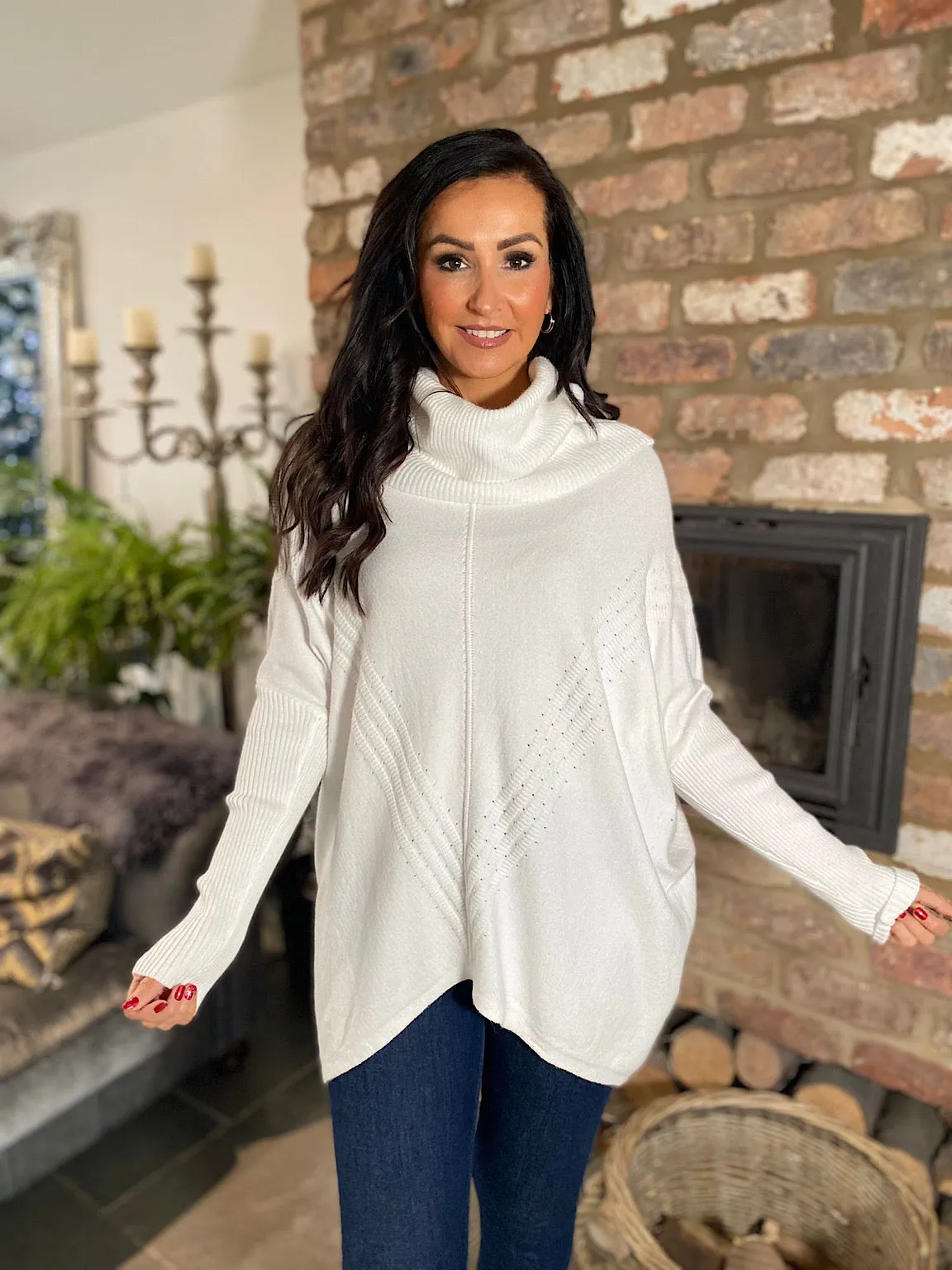 Winter White Cowl Neck Batwing Knit Heidi