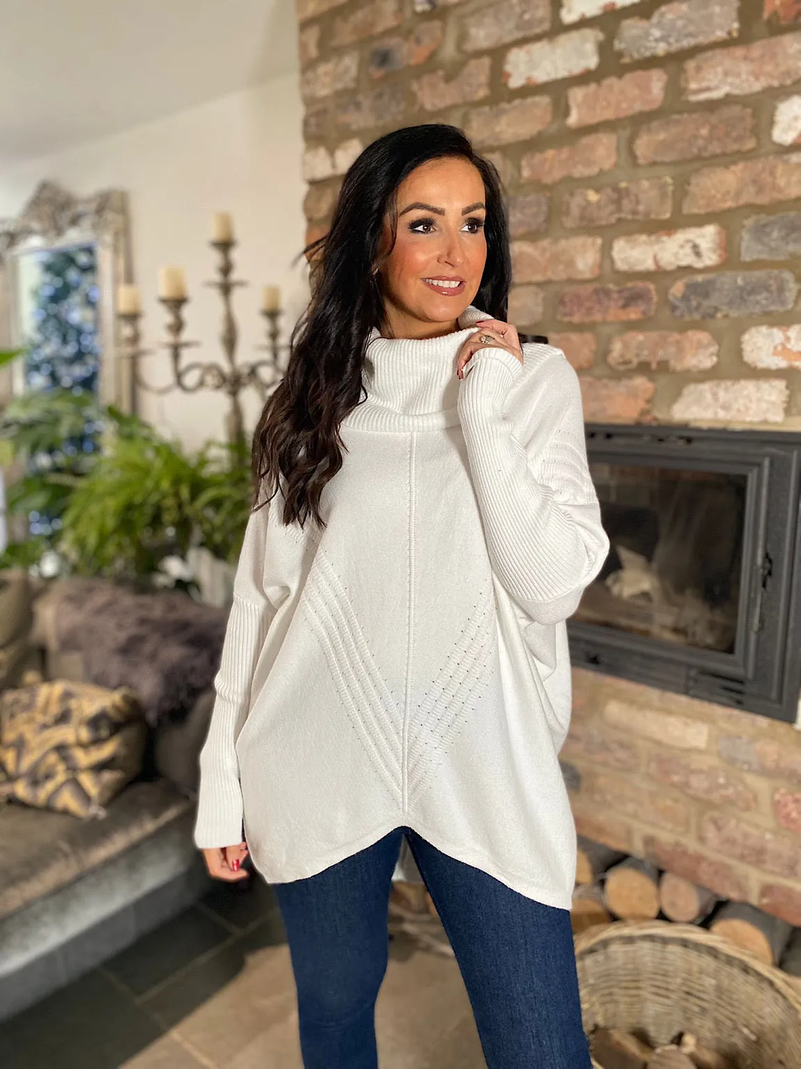 Winter White Cowl Neck Batwing Knit Heidi