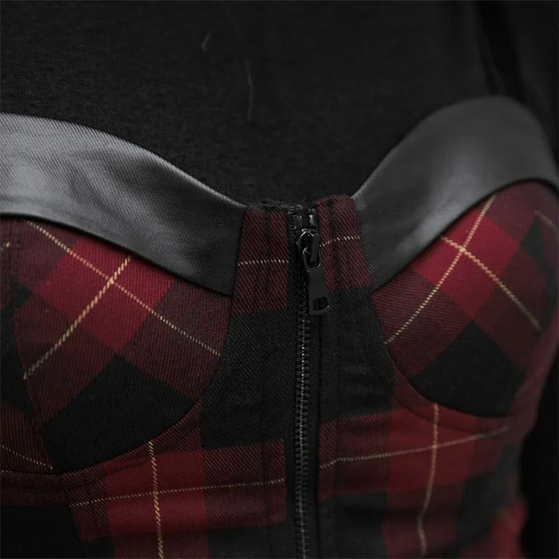 Women's Gothic Plaid Tube Tops With Front-zip