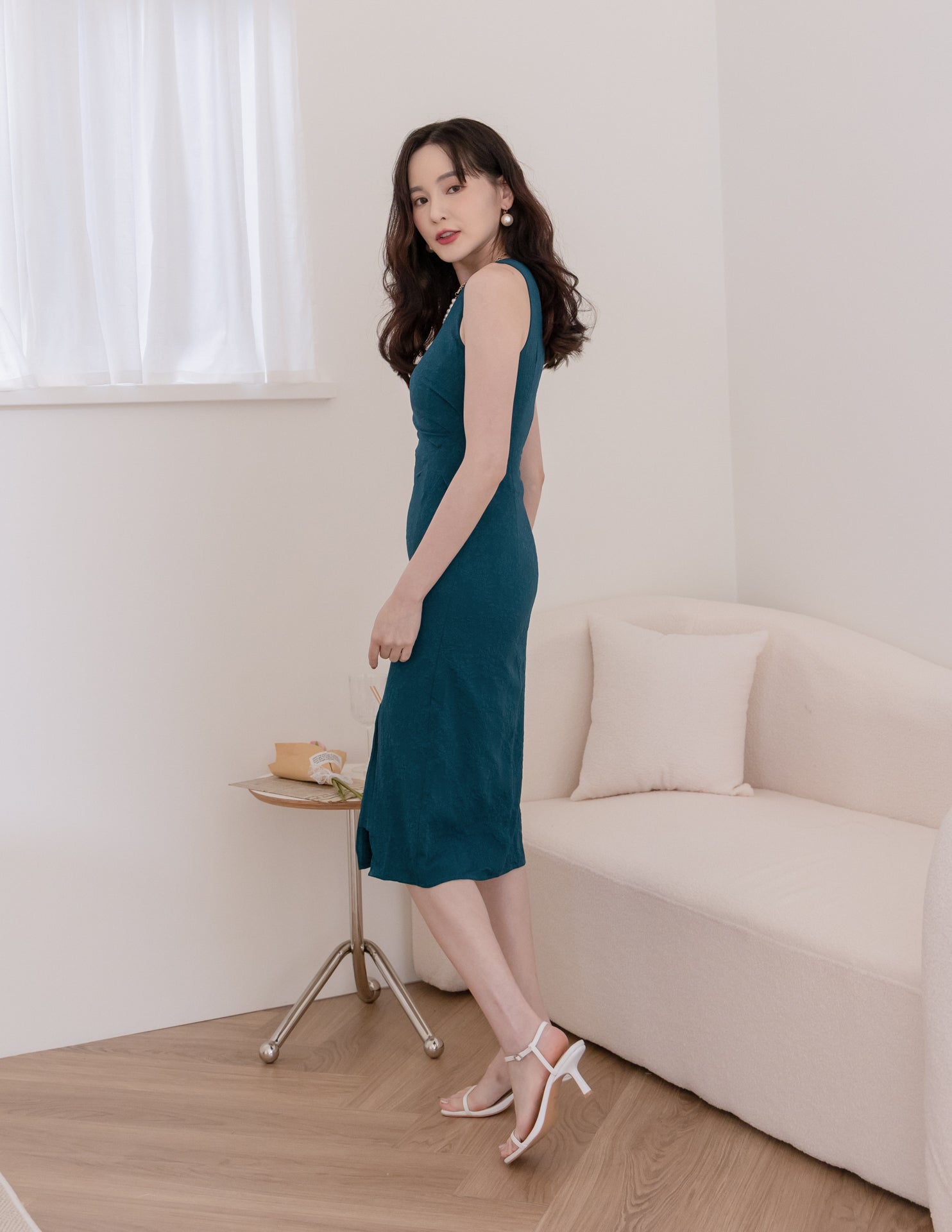 Yen Jacquard Dress in Teal