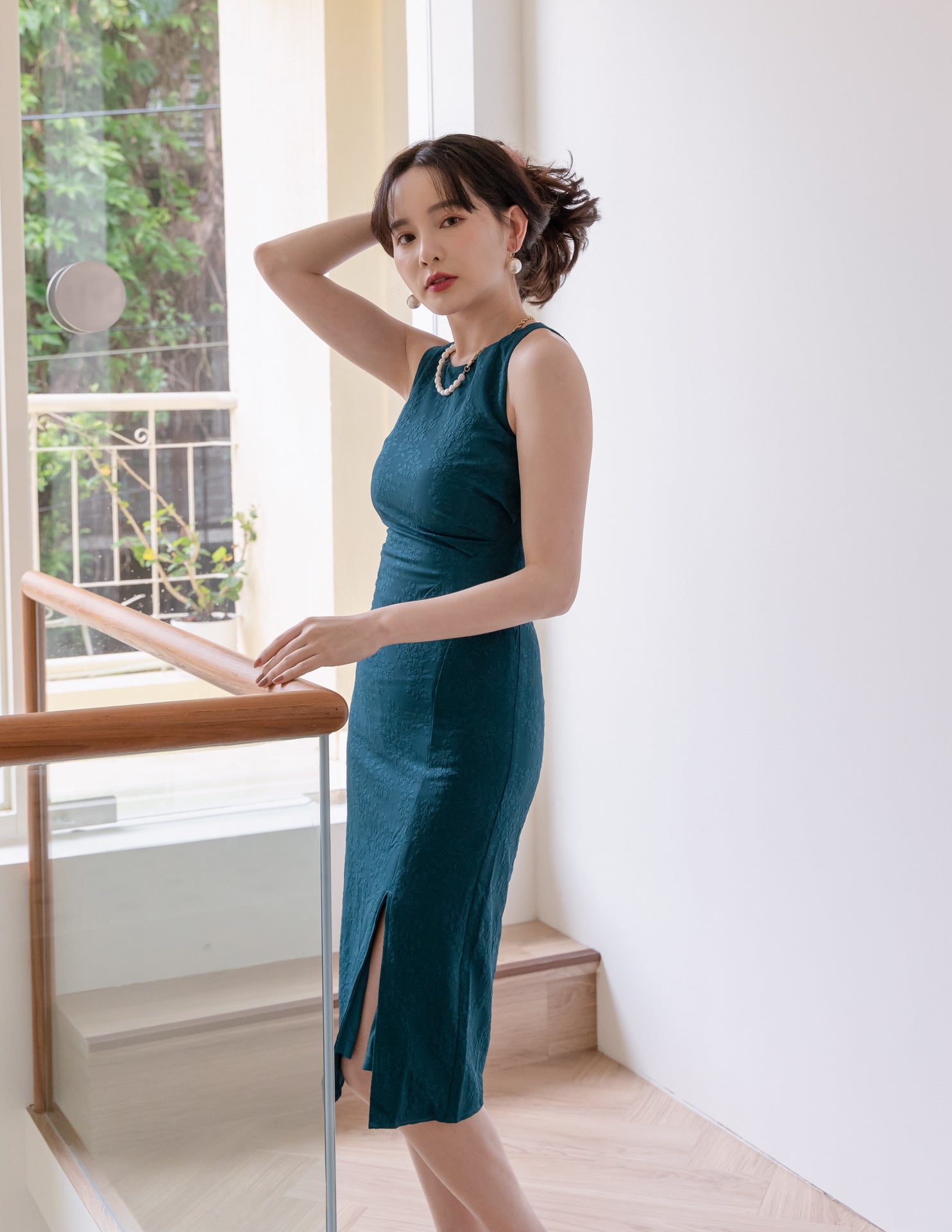 Yen Jacquard Dress in Teal