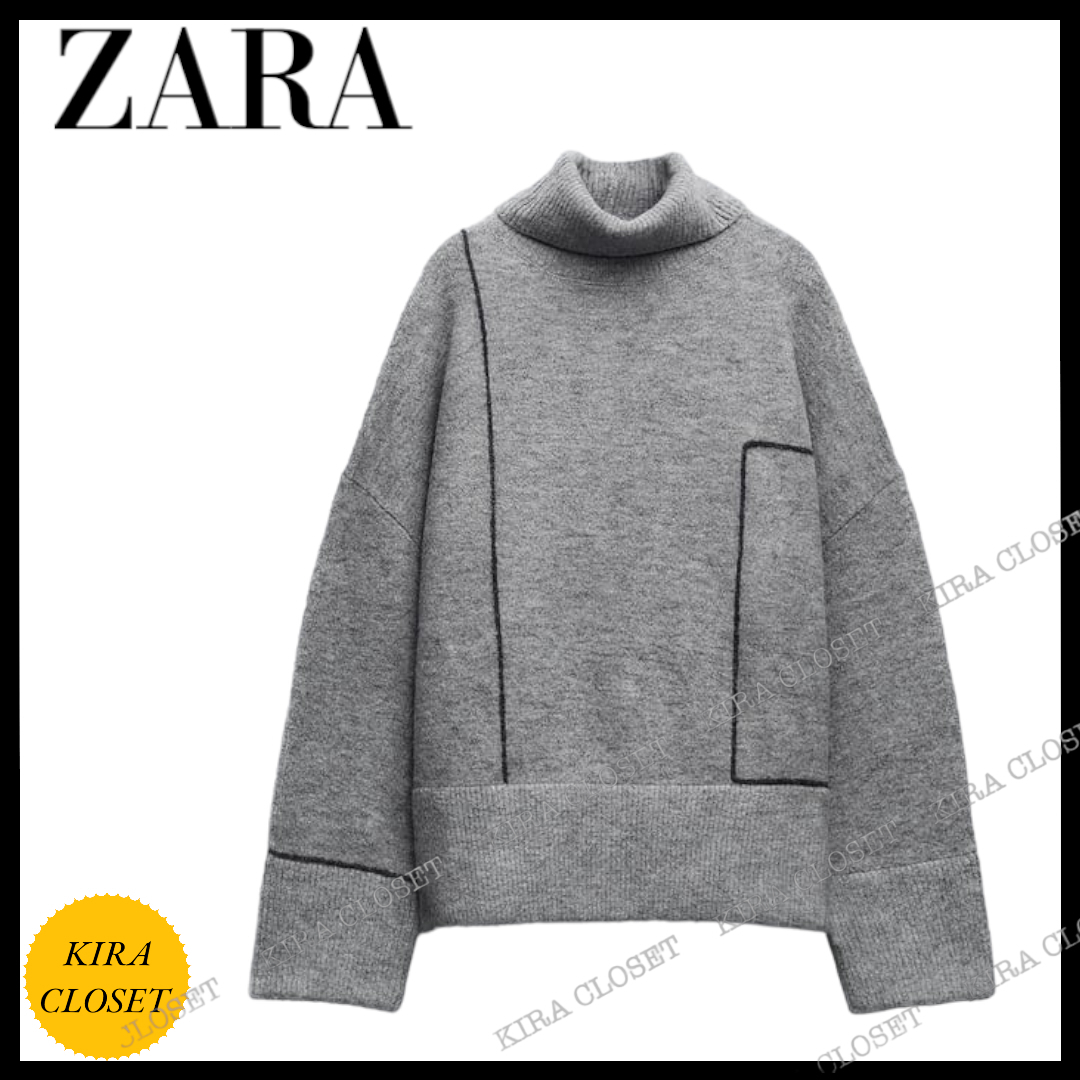 ZARA  |KNIT SWEATER WITH PIPING